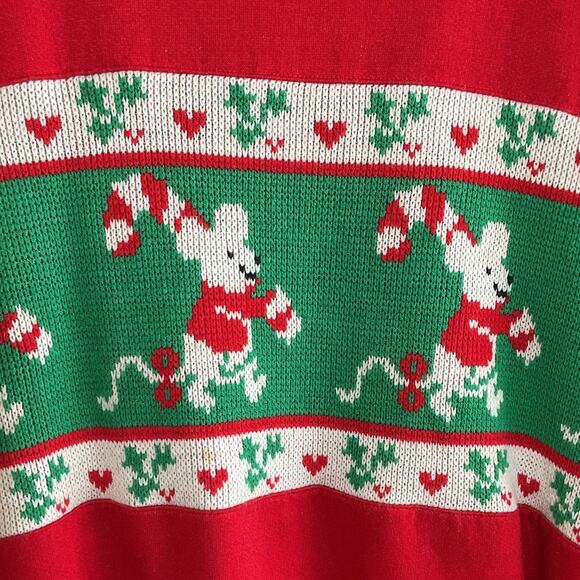 Vintage 80s Steppingstone Color Block Christmas Knit Crewneck Sweater Candy Cane - Picture 4 of 9
